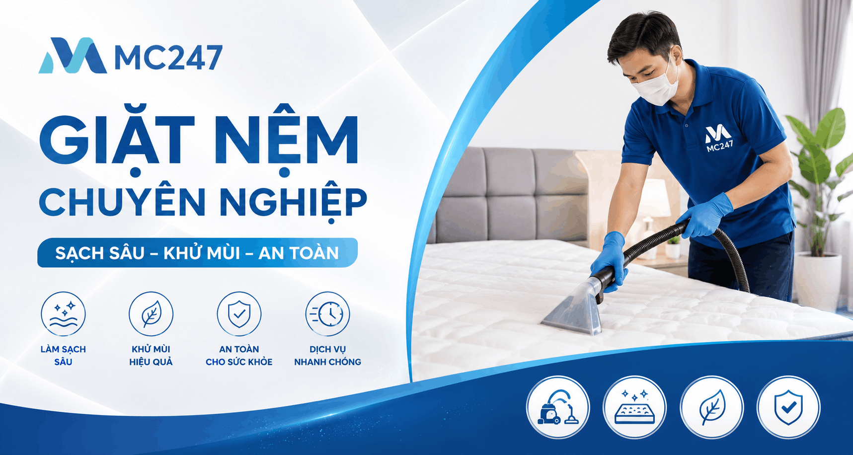 Dịch vụ giặt nệm chuyên nghiệp MC247 sạch sâu và khử mùi hiệu quả